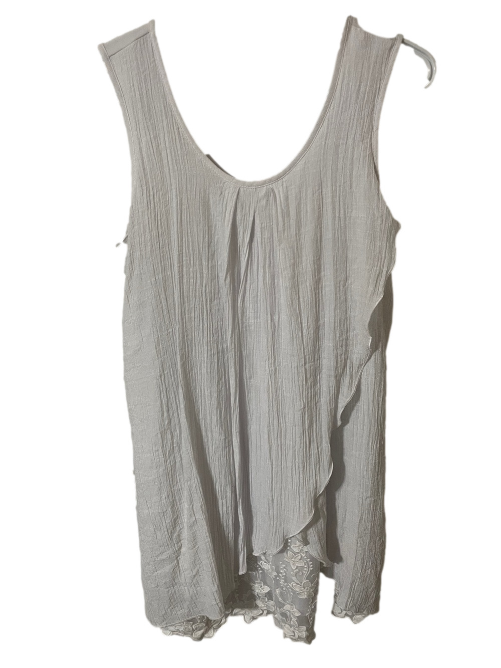 Joseph Ribkoff White Sleeveless Layered Crinkle Tunic with Lace Underlay Size 8